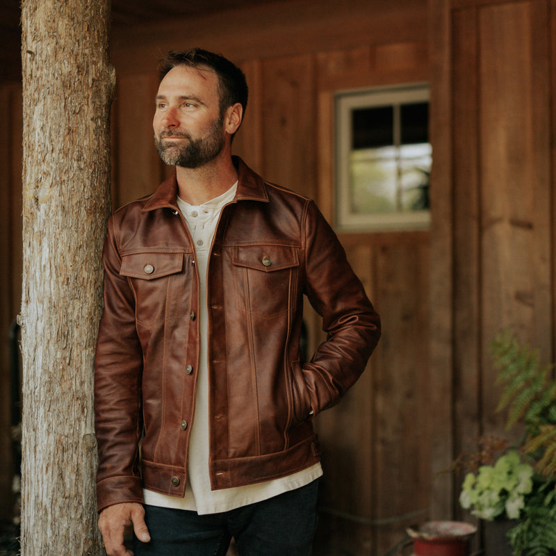 Harley-Davidson Men's Denim & Leather Sleeve Button Up Jacket